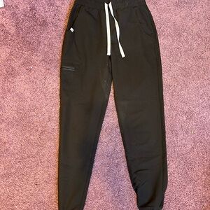 Figs Black Jogger Scrubs with Gray Drawstring